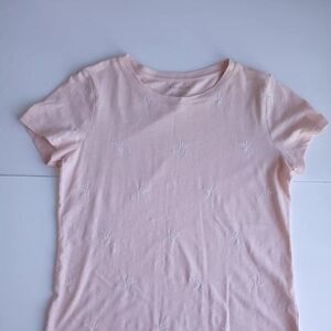 Talbots Women's Pink Cotton Crew Neck Short Sleeve Tee~Embroidered Pineapples